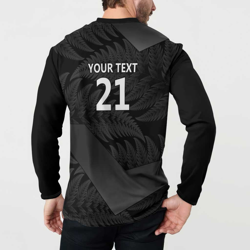 New Zealand Cricket Custom Button Sweatshirt Potae Pango Black Fern Pattern