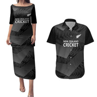 New Zealand Cricket Custom Couples Matching Puletasi and Hawaiian Shirt Potae Pango Black Fern Pattern LT9 Black - Polynesian Pride