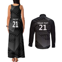 New Zealand Cricket Custom Couples Matching Tank Maxi Dress and Long Sleeve Button Shirt Potae Pango Black Fern Pattern LT9 - Polynesian Pride