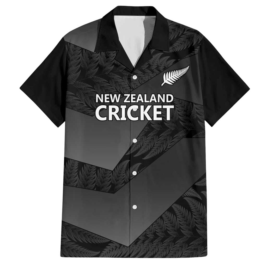 New Zealand Cricket Custom Hawaiian Shirt Potae Pango Black Fern Pattern LT9 Black - Polynesian Pride
