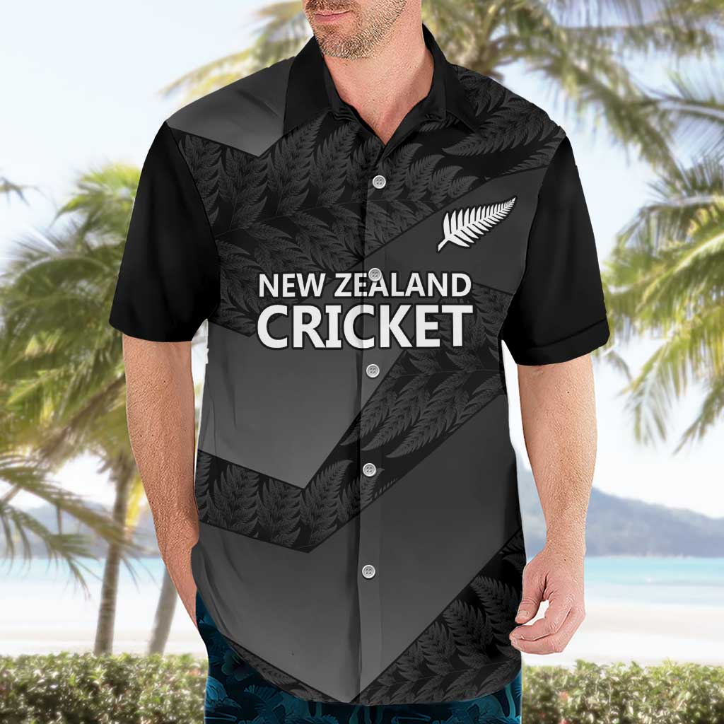 New Zealand Cricket Custom Hawaiian Shirt Potae Pango Black Fern Pattern LT9 - Polynesian Pride