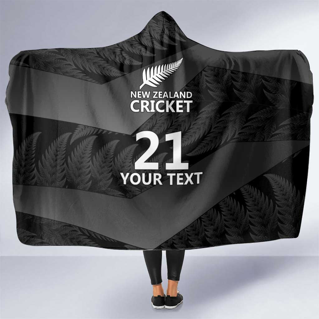 New Zealand Cricket Custom Hooded Blanket Potae Pango Black Fern Pattern LT9 One Size Black - Polynesian Pride
