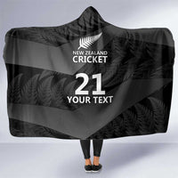 New Zealand Cricket Custom Hooded Blanket Potae Pango Black Fern Pattern LT9 One Size Black - Polynesian Pride