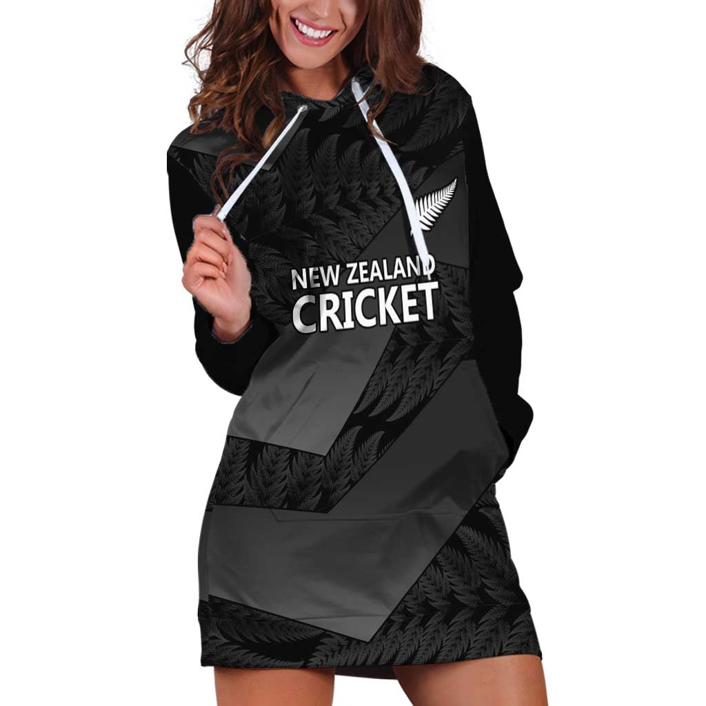 New Zealand Cricket Custom Hoodie Dress Potae Pango Black Fern Pattern