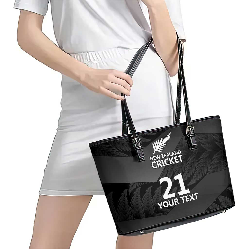 New Zealand Cricket Custom Leather Tote Bag Potae Pango Black Fern Pattern LT9 - Polynesian Pride