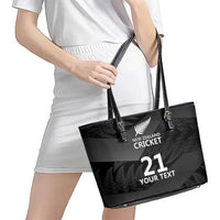 New Zealand Cricket Custom Leather Tote Bag Potae Pango Black Fern Pattern LT9 - Polynesian Pride