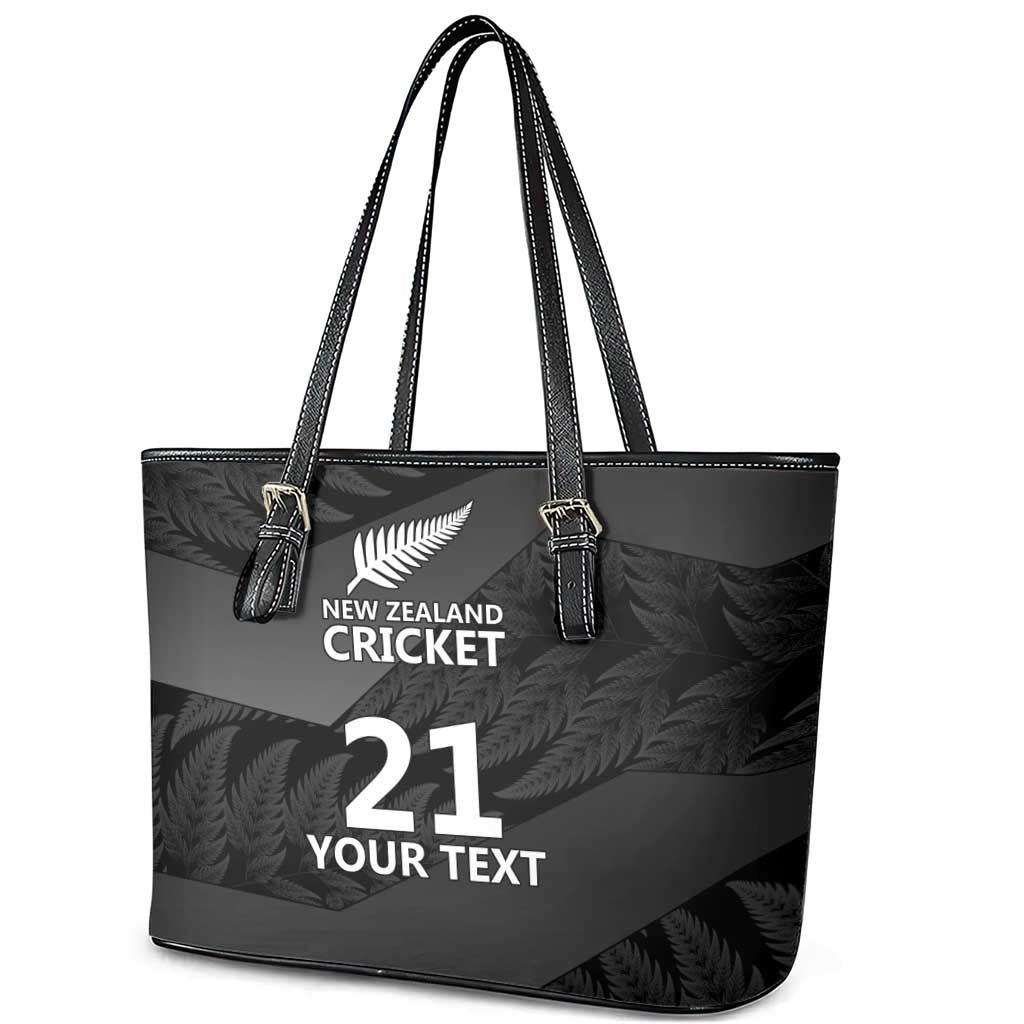 New Zealand Cricket Custom Leather Tote Bag Potae Pango Black Fern Pattern LT9 - Polynesian Pride