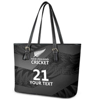 New Zealand Cricket Custom Leather Tote Bag Potae Pango Black Fern Pattern LT9 - Polynesian Pride