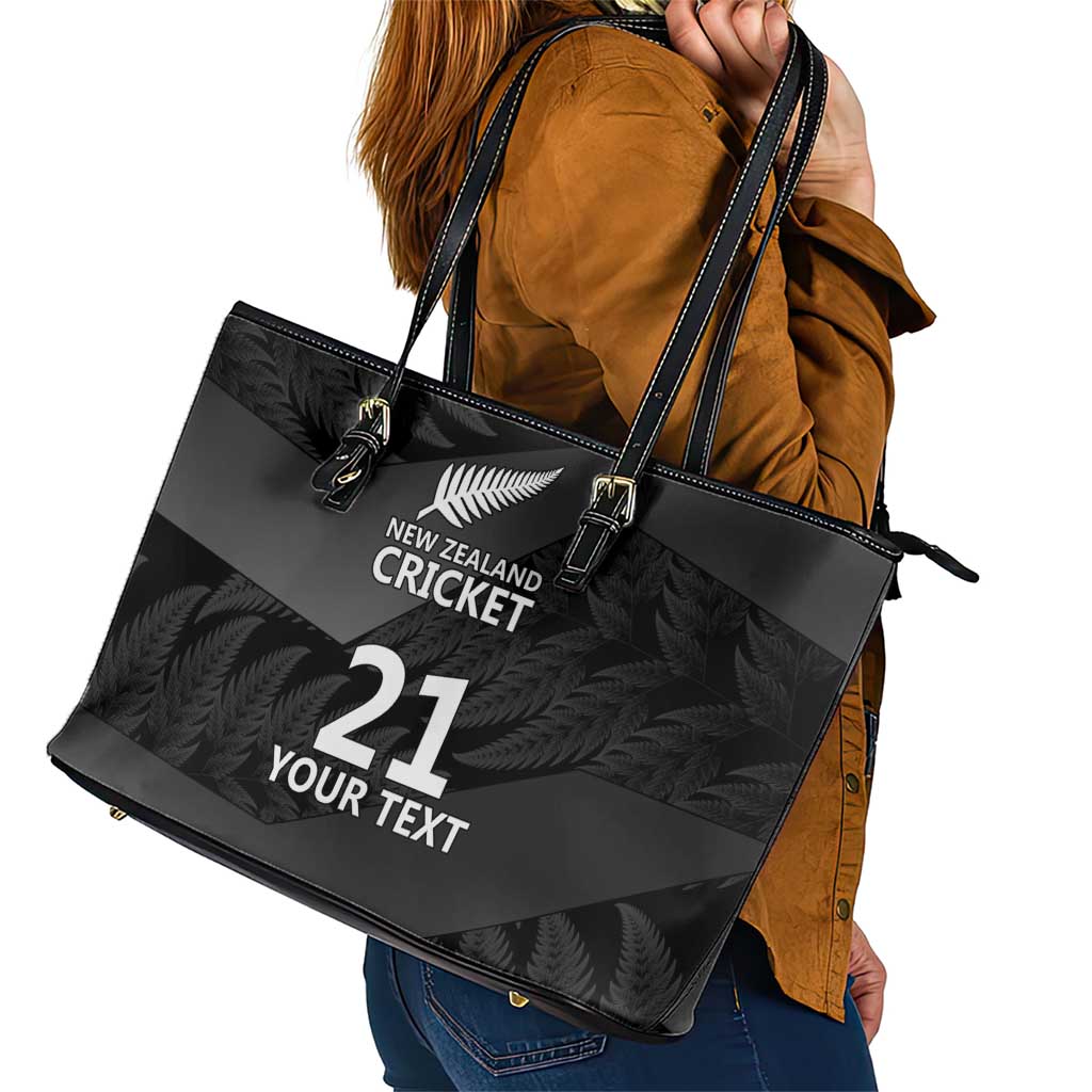 New Zealand Cricket Custom Leather Tote Bag Potae Pango Black Fern Pattern LT9 - Polynesian Pride