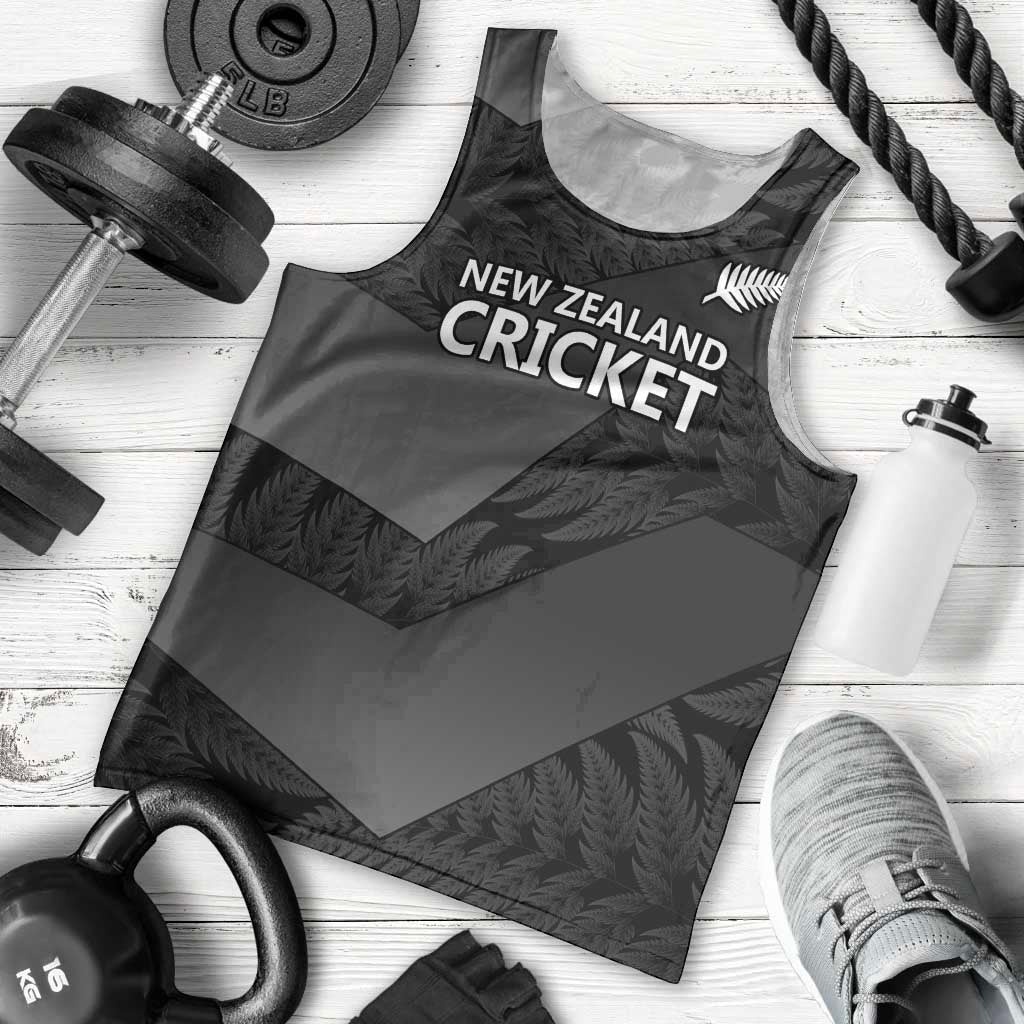 New Zealand Cricket Custom Men Tank Top Potae Pango Black Fern Pattern LT9 - Polynesian Pride