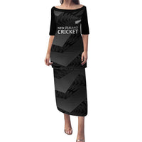New Zealand Cricket Custom Puletasi Potae Pango Black Fern Pattern LT9 Long Dress Black - Polynesian Pride
