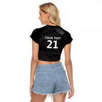 New Zealand Cricket Custom Raglan Cropped T Shirt Potae Pango Black Fern Pattern LT9 - Polynesian Pride