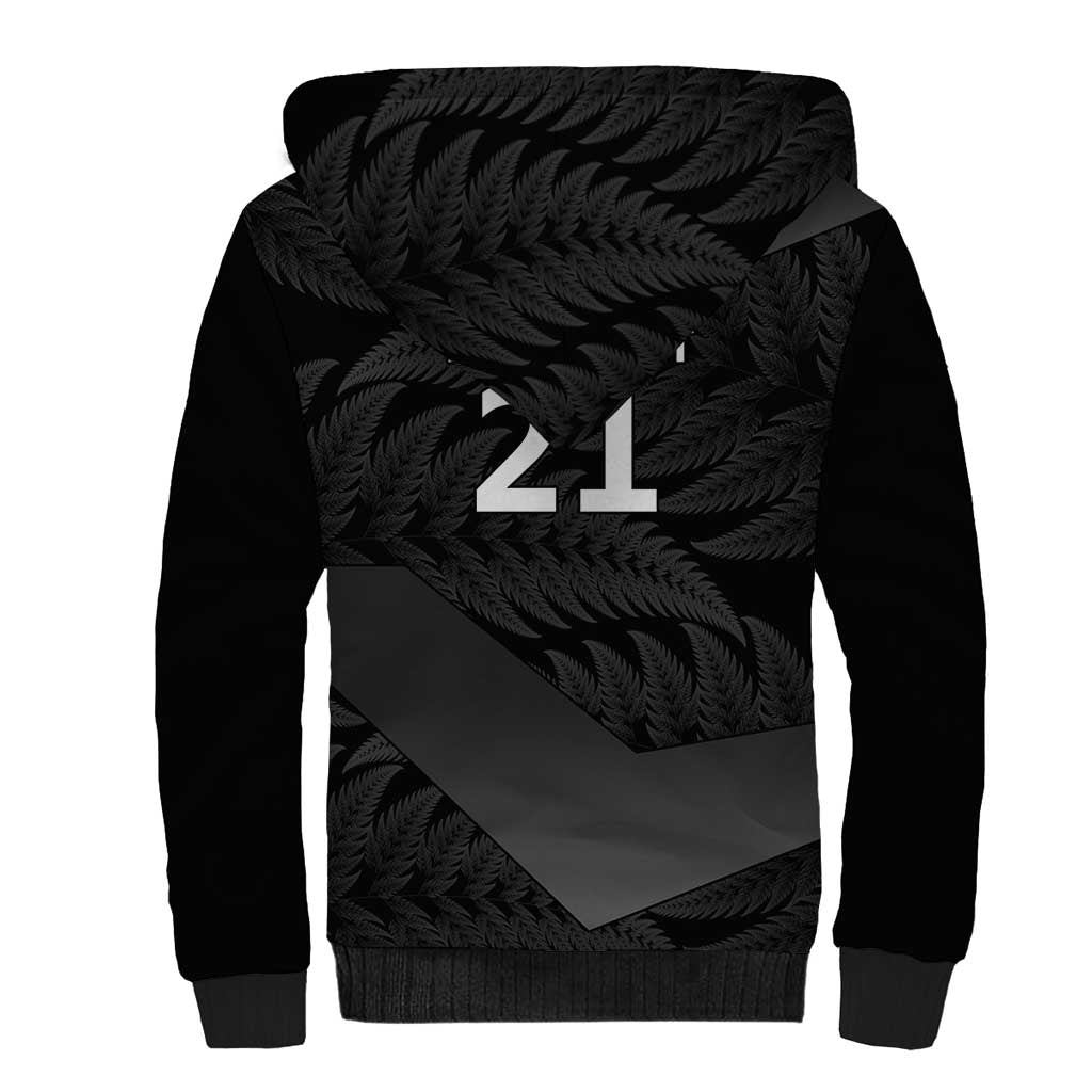 New Zealand Cricket Custom Sherpa Hoodie Potae Pango Black Fern Pattern LT9 - Polynesian Pride