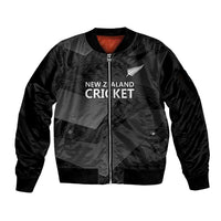 New Zealand Cricket Custom Sleeve Zip Bomber Jacket Potae Pango Black Fern Pattern LT9 Unisex Black - Polynesian Pride