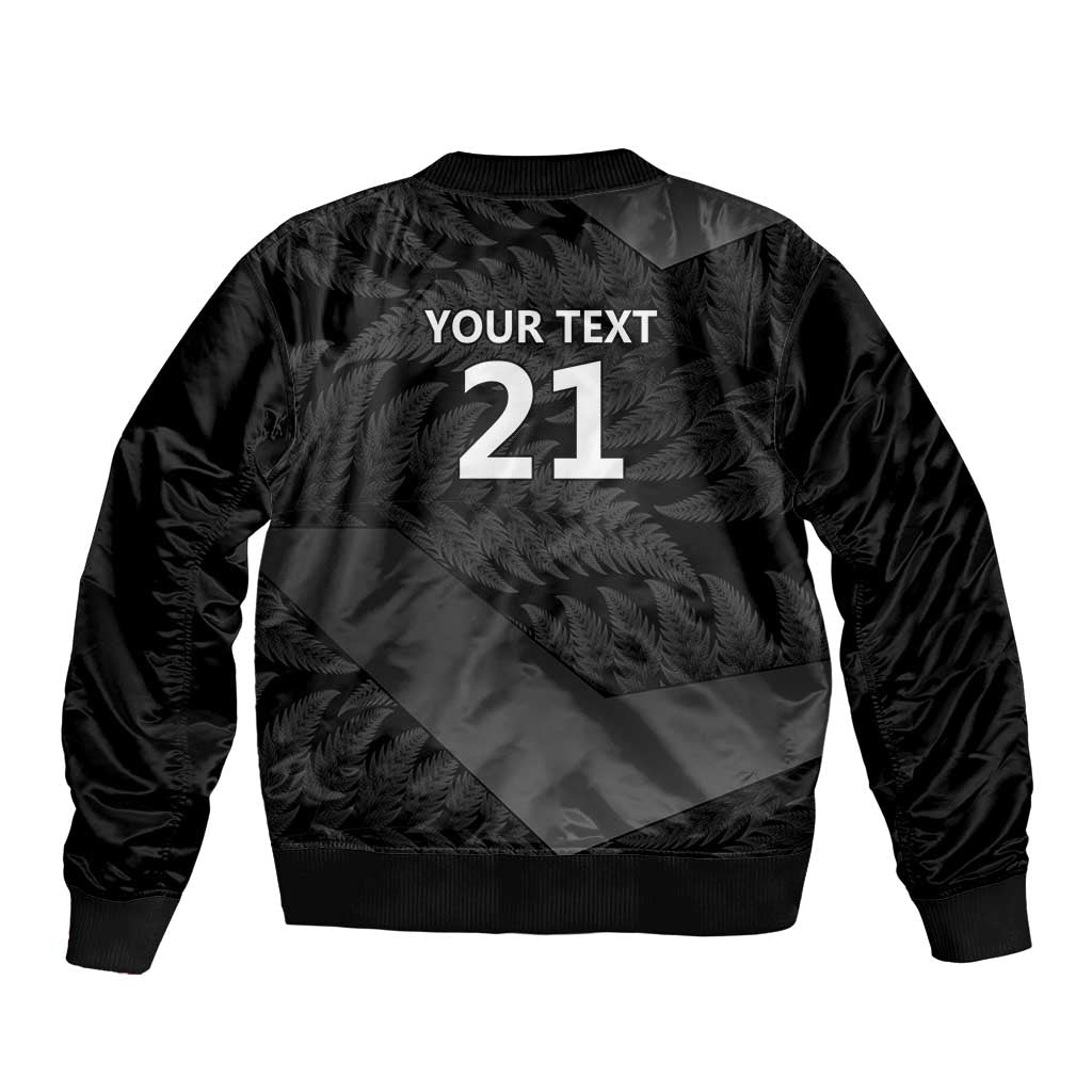 New Zealand Cricket Custom Sleeve Zip Bomber Jacket Potae Pango Black Fern Pattern LT9 - Polynesian Pride