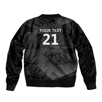 New Zealand Cricket Custom Sleeve Zip Bomber Jacket Potae Pango Black Fern Pattern LT9 - Polynesian Pride
