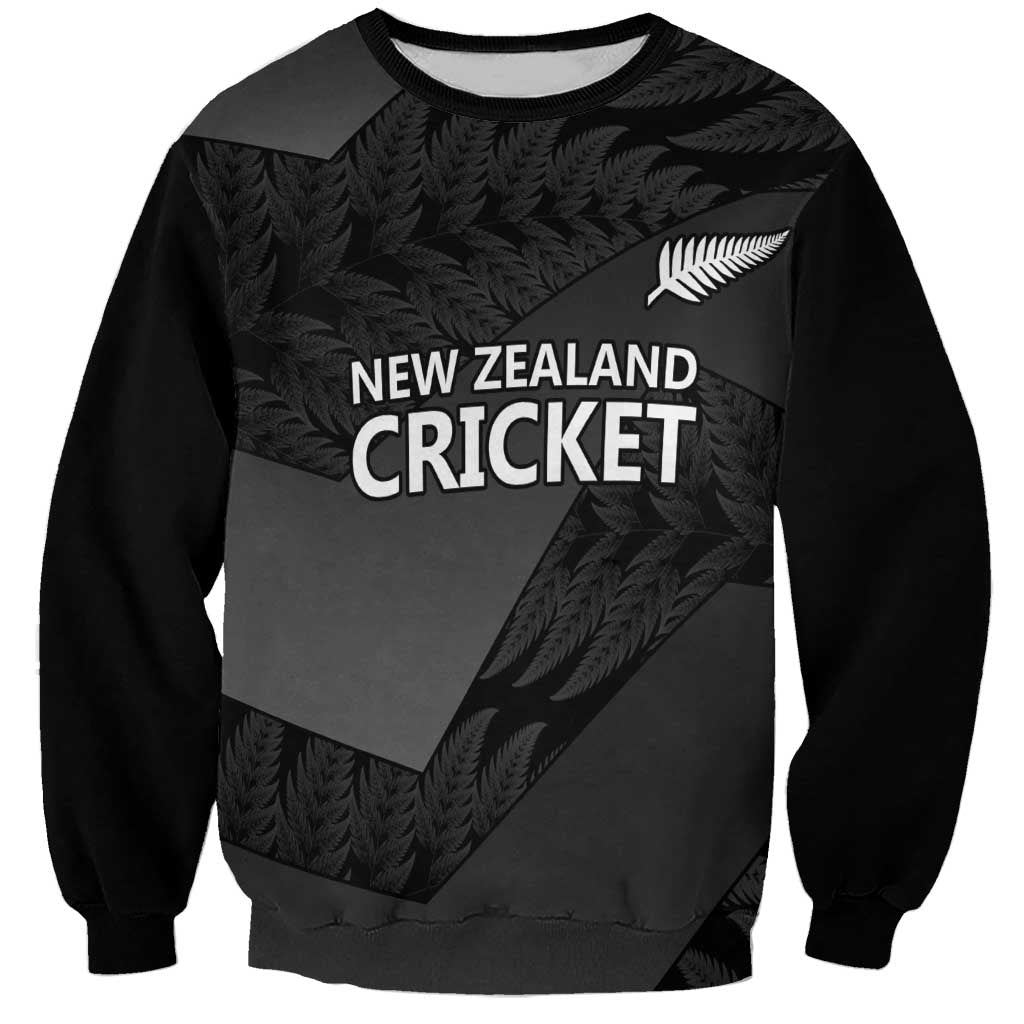 New Zealand Cricket Custom Sweatshirt Potae Pango Black Fern Pattern LT9 Unisex Black - Polynesian Pride