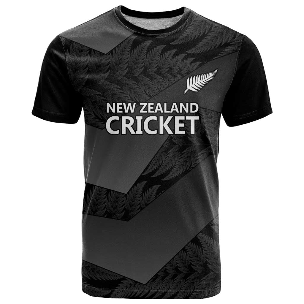 New Zealand Cricket Custom T Shirt Potae Pango Black Fern Pattern LT9 Black - Polynesian Pride
