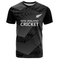 New Zealand Cricket Custom T Shirt Potae Pango Black Fern Pattern LT9 Black - Polynesian Pride