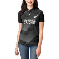 New Zealand Cricket Custom Women Polo Shirt Potae Pango Black Fern Pattern