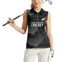 New Zealand Cricket Custom Women Sleeveless Polo Shirt Potae Pango Black Fern Pattern