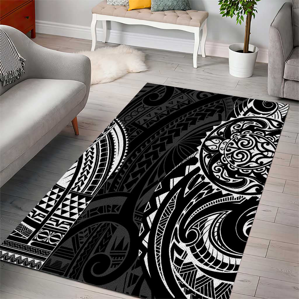 Polynesian Turtle Tribal Tattoo Area Rug Black Style