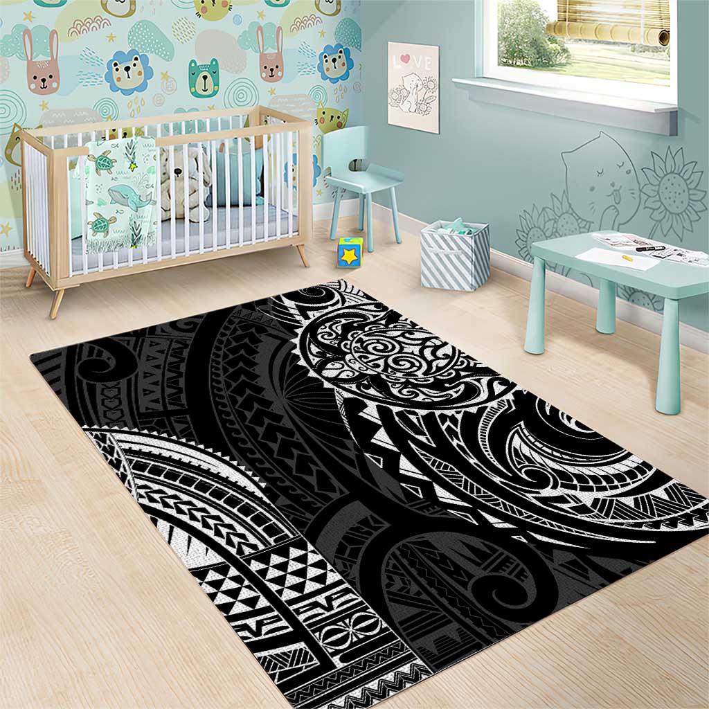 Polynesian Turtle Tribal Tattoo Area Rug Black Style