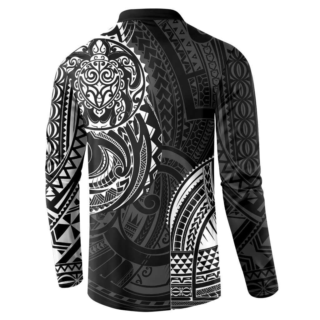 Polynesian Turtle Tribal Tattoo Button Sweatshirt Black Style LT9 - Polynesian Pride