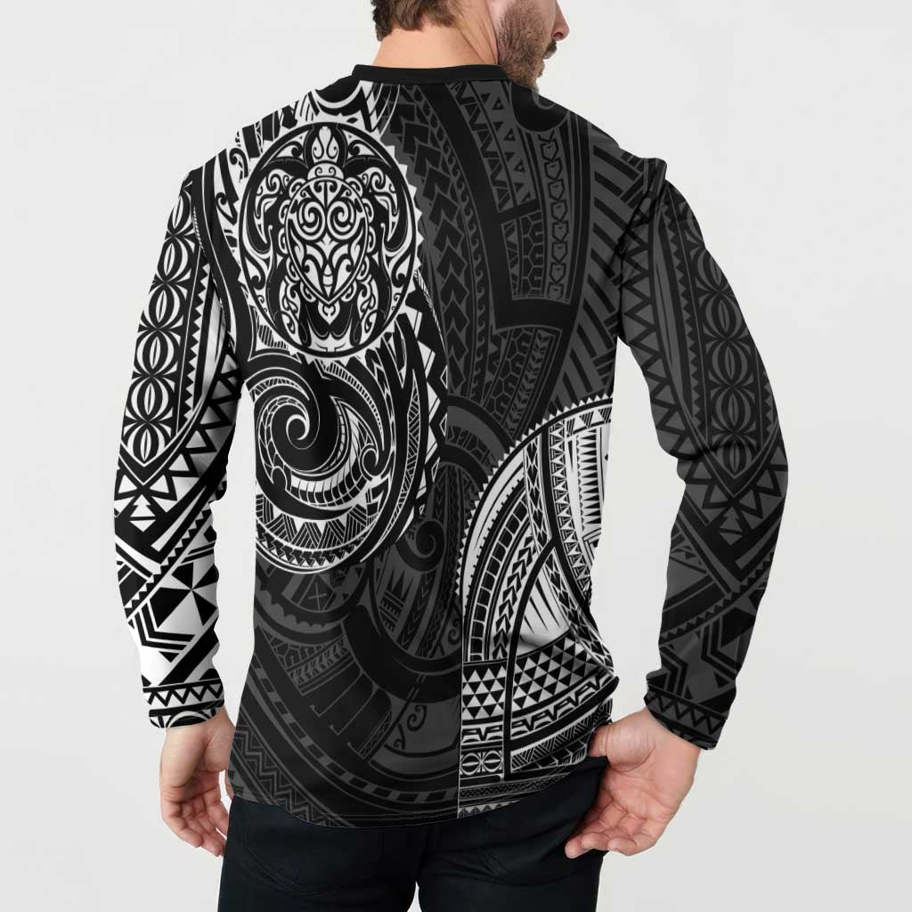 Polynesian Turtle Tribal Tattoo Button Sweatshirt Black Style LT9 - Polynesian Pride