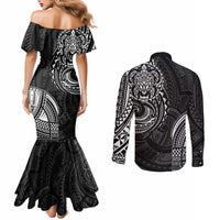 Polynesian Turtle Tribal Tattoo Couples Matching Mermaid Dress and Long Sleeve Button Shirt Black Style LT9 - Polynesian Pride