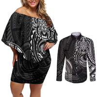 Polynesian Turtle Tribal Tattoo Couples Matching Off Shoulder Short Dress and Long Sleeve Button Shirt Black Style LT9 Black - Polynesian Pride