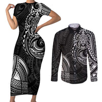 Polynesian Turtle Tribal Tattoo Couples Matching Short Sleeve Bodycon Dress and Long Sleeve Button Shirt Black Style LT9 Black - Polynesian Pride