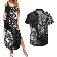 Polynesian Turtle Tribal Tattoo Couples Matching Summer Maxi Dress and Hawaiian Shirt Black Style LT9 Black - Polynesian Pride