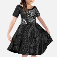 Polynesian Turtle Tribal Tattoo Family Matching Off The Shoulder Long Sleeve Dress and Hawaiian Shirt Black Style