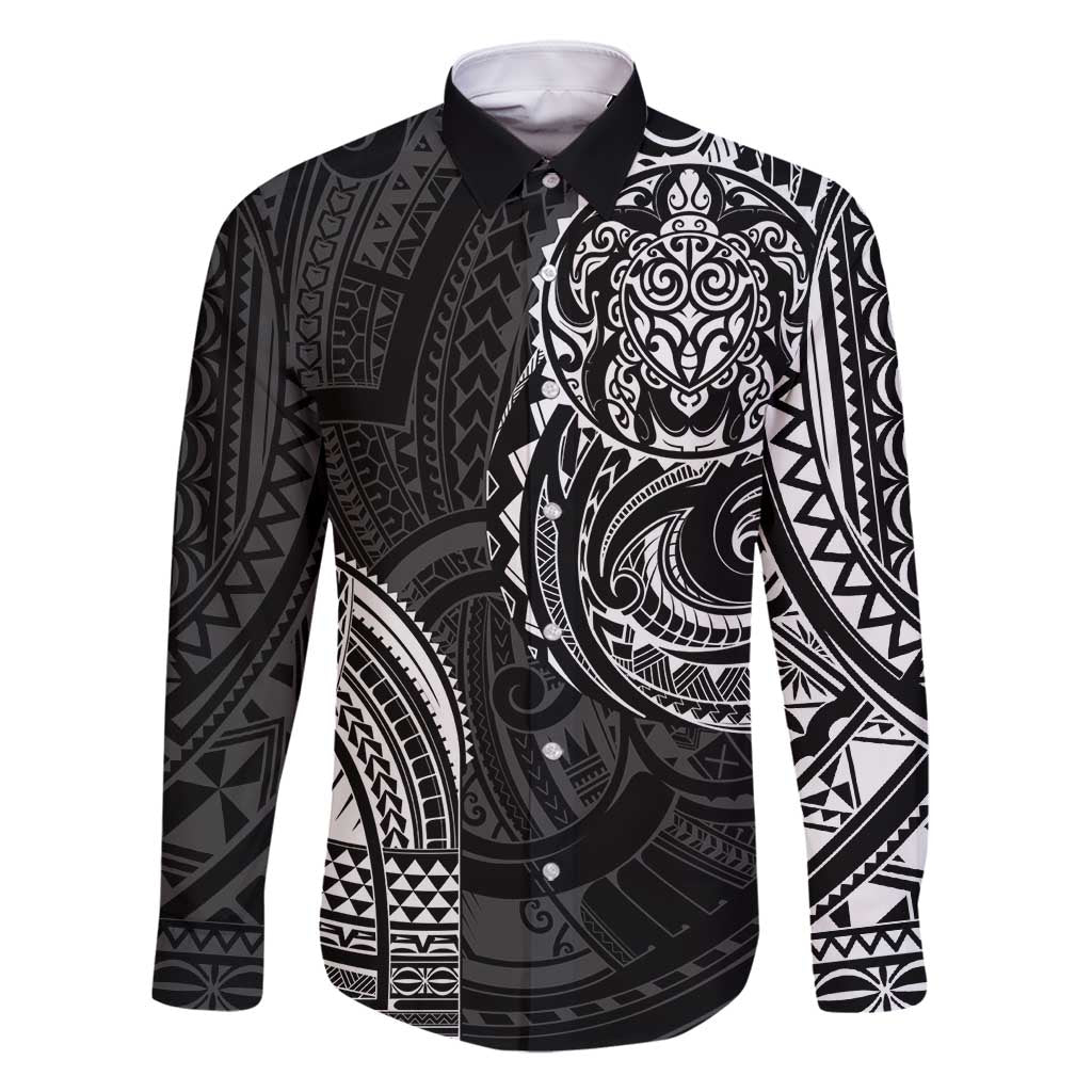Polynesian Turtle Tribal Tattoo Family Matching Off Shoulder Maxi Dress and Hawaiian Shirt Black Style