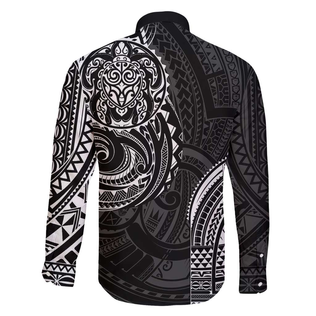 Polynesian Turtle Tribal Tattoo Family Matching Off Shoulder Short Dress and Hawaiian Shirt Black Style