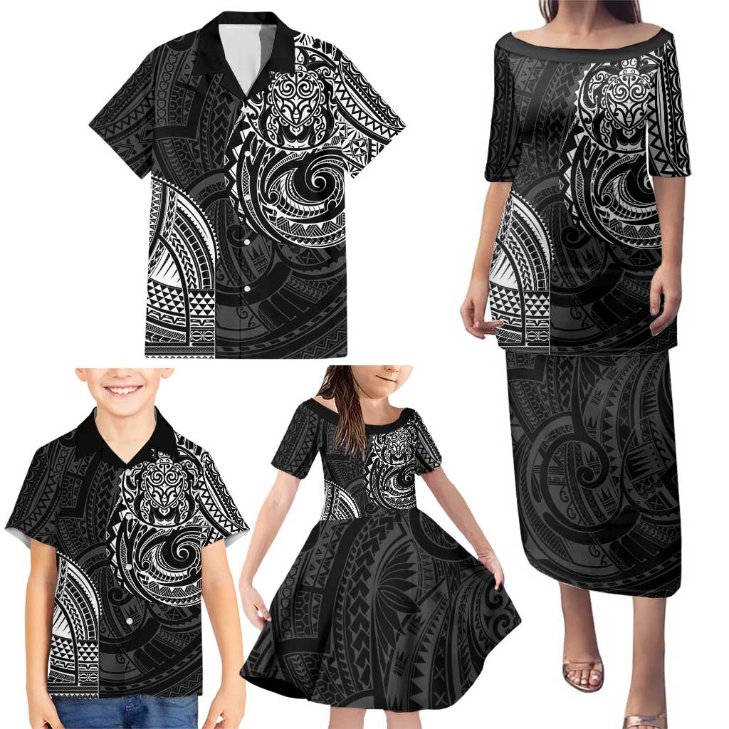 Polynesian Turtle Tribal Tattoo Family Matching Puletasi and Hawaiian Shirt Black Style LT9 - Polynesian Pride