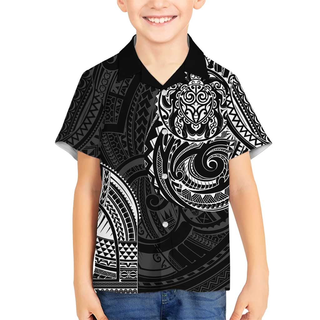 Polynesian Turtle Tribal Tattoo Family Matching Puletasi and Hawaiian Shirt Black Style LT9 Son's Shirt Black - Polynesian Pride