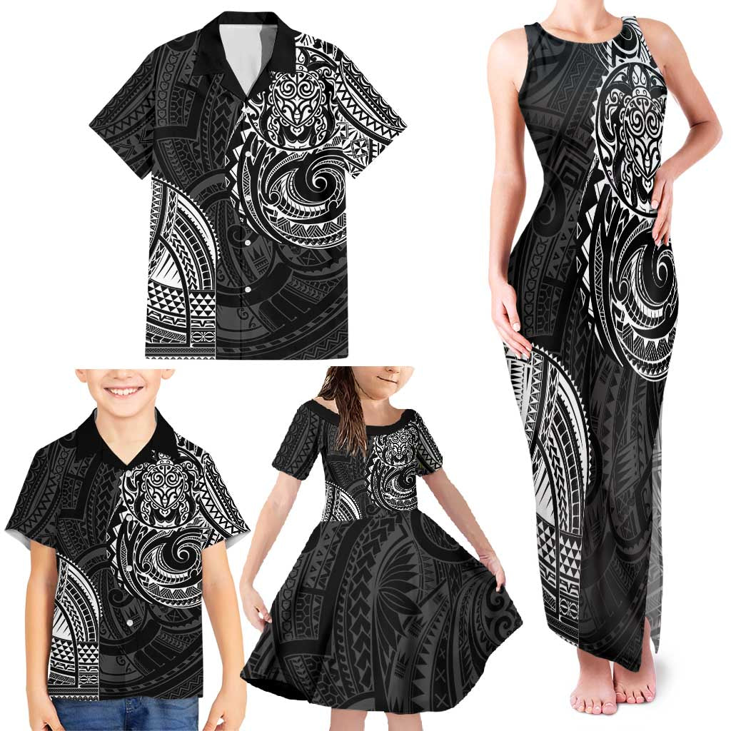 Polynesian Turtle Tribal Tattoo Family Matching Tank Maxi Dress and Hawaiian Shirt Black Style LT9 - Polynesian Pride