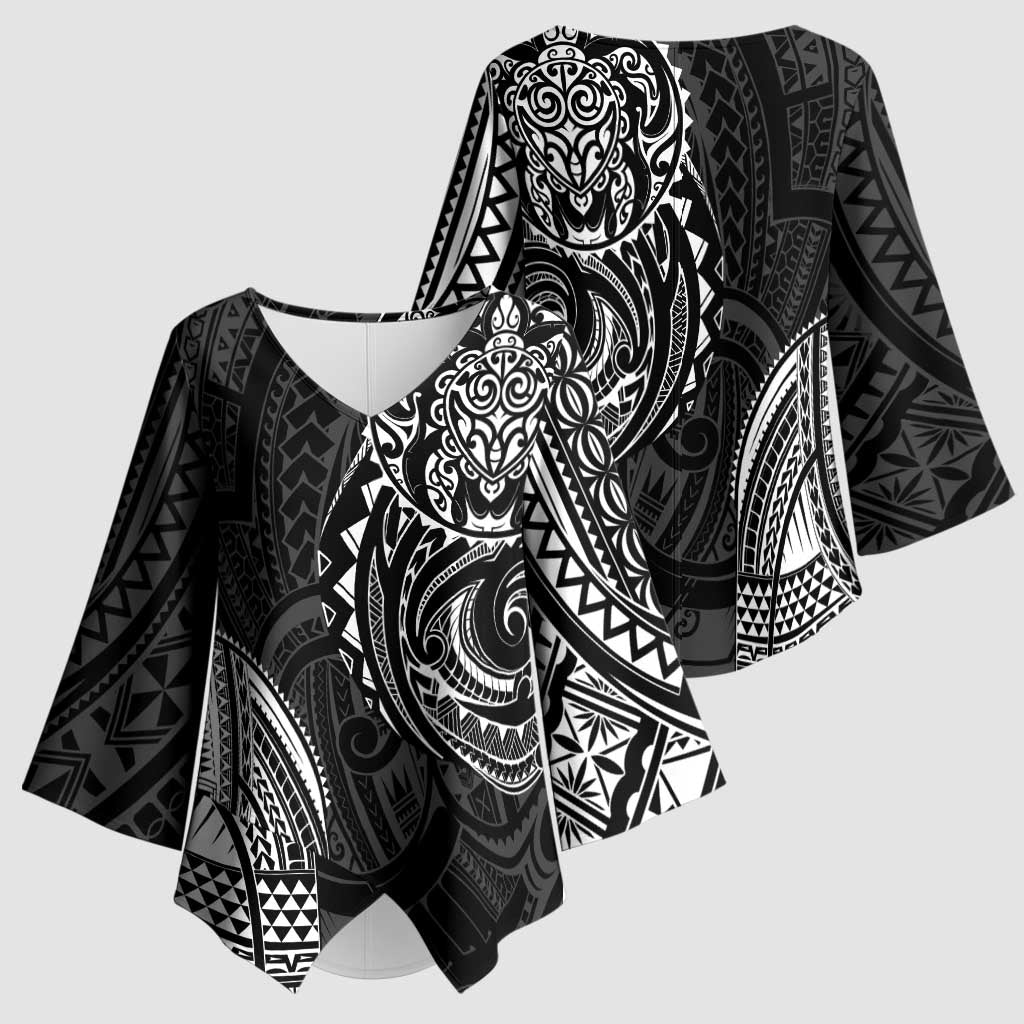 Polynesian Turtle Tribal Tattoo Kimono Sleeve Blouse Black Style LT9 - Polynesian Pride