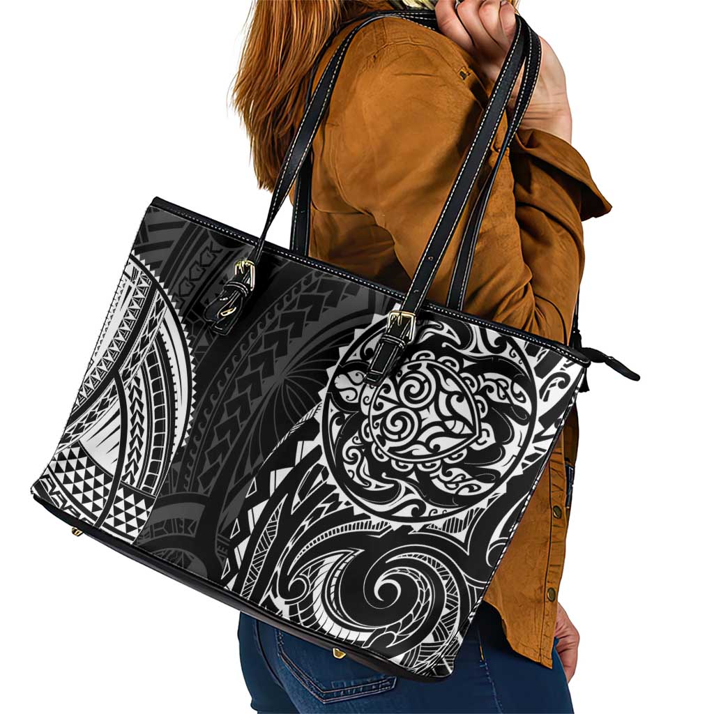 Polynesian Turtle Tribal Tattoo Leather Tote Bag Black Style LT9 - Polynesian Pride