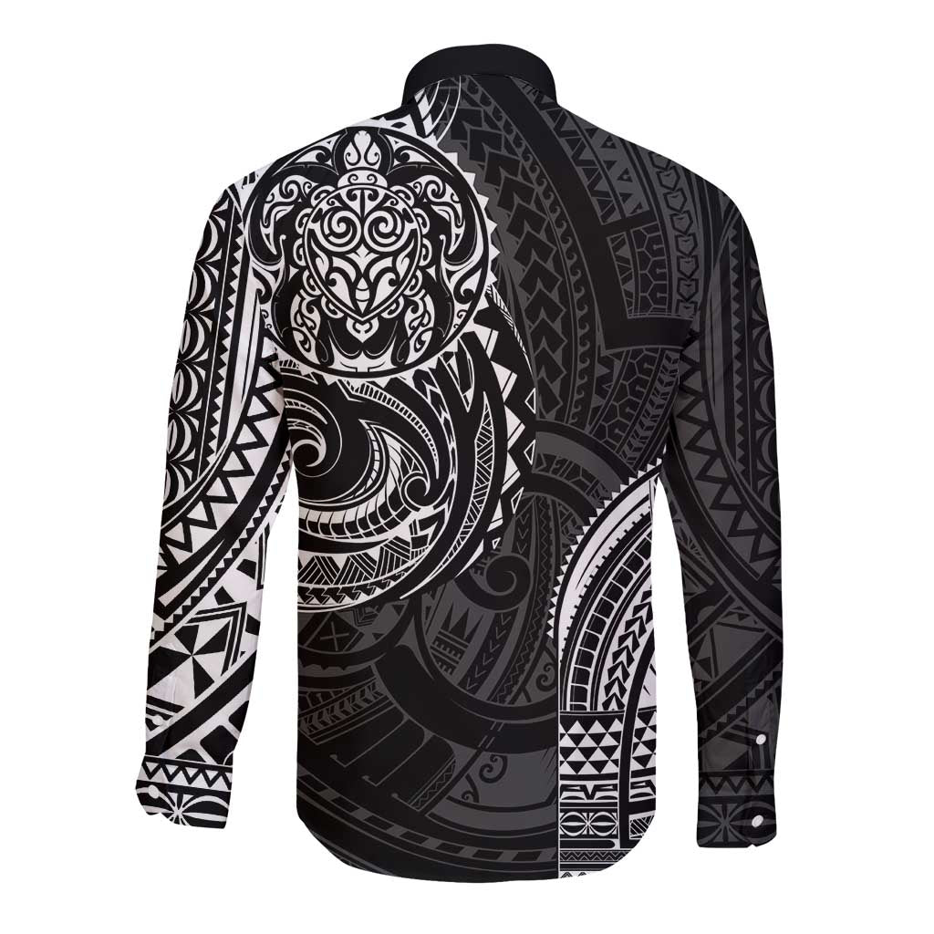 Polynesian Turtle Tribal Tattoo Long Sleeve Button Shirt Black Style LT9 - Polynesian Pride