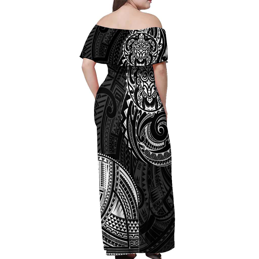 Polynesian Turtle Tribal Tattoo Off Shoulder Maxi Dress Black Style LT9 - Polynesian Pride