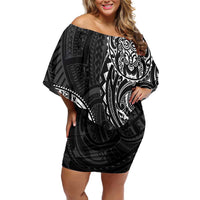 Polynesian Turtle Tribal Tattoo Off Shoulder Short Dress Black Style LT9 Women Black - Polynesian Pride