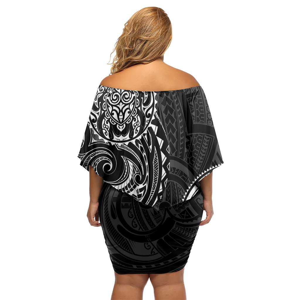 Polynesian Turtle Tribal Tattoo Off Shoulder Short Dress Black Style LT9 - Polynesian Pride