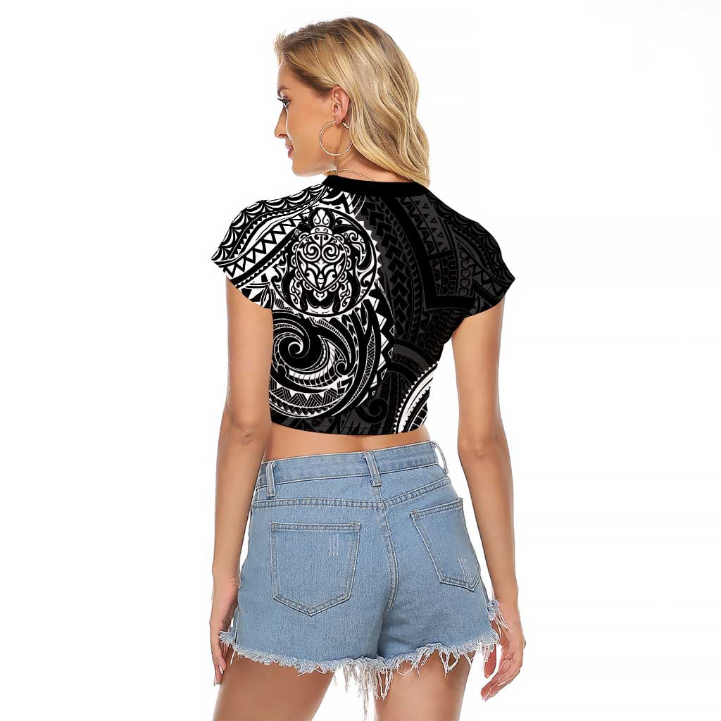 Polynesian Turtle Tribal Tattoo Raglan Cropped T Shirt Black Style LT9 - Polynesian Pride