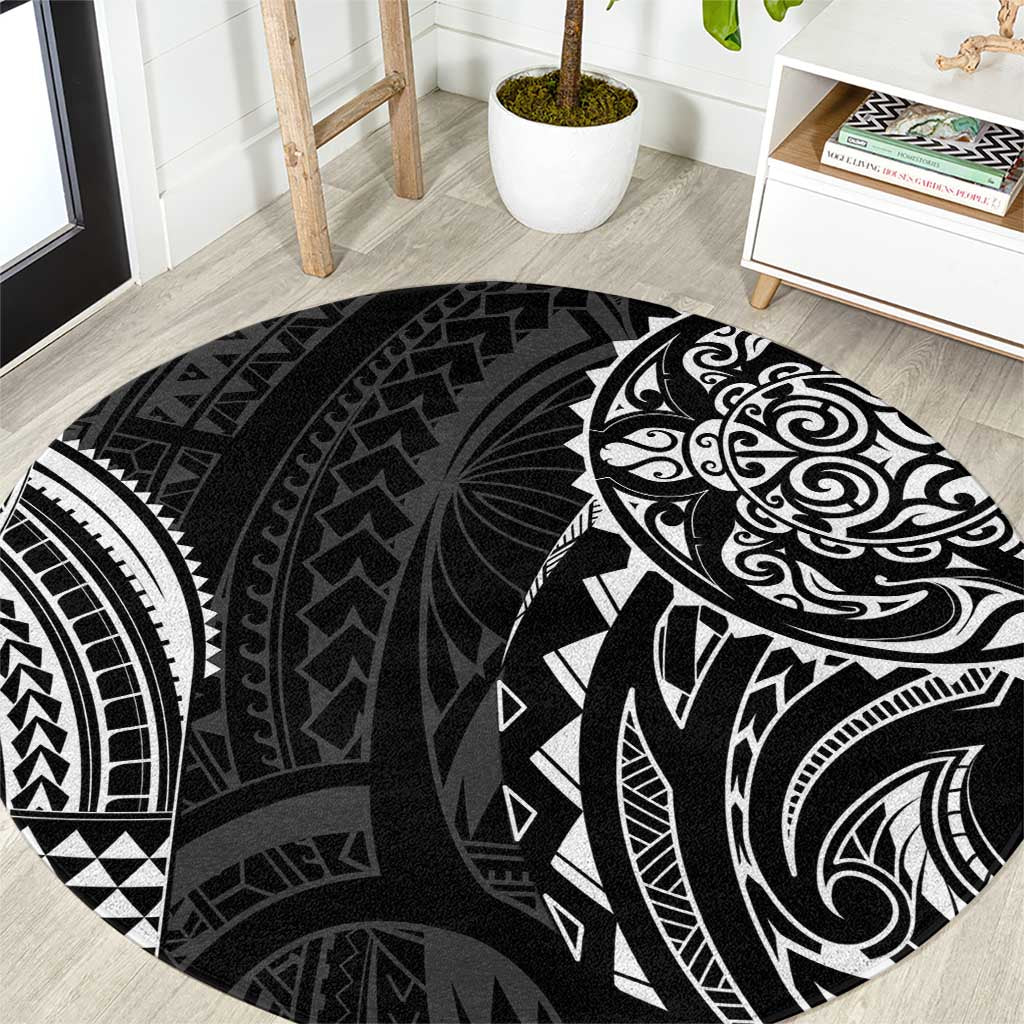 Polynesian Turtle Tribal Tattoo Round Carpet Black Style