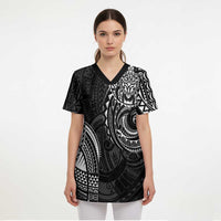 Polynesian Turtle Tribal Tattoo Scrub Top Black Style - Polynesian Pride