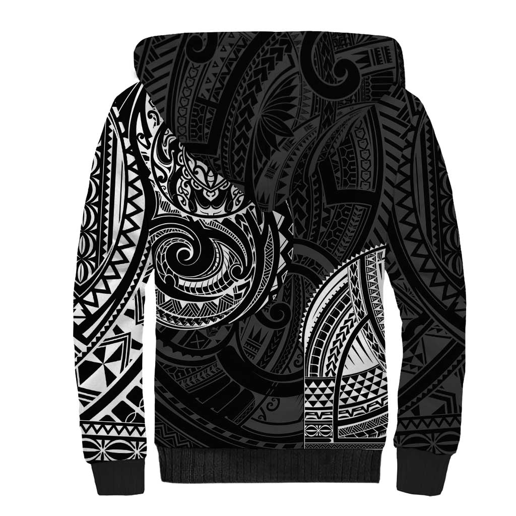 Polynesian Turtle Tribal Tattoo Sherpa Hoodie Black Style
