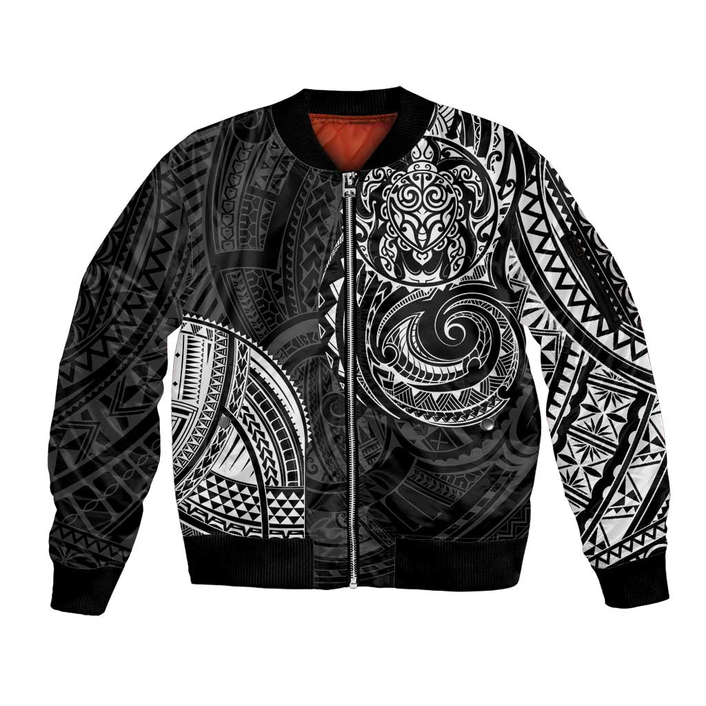 Polynesian Turtle Tribal Tattoo Sleeve Zip Bomber Jacket Black Style